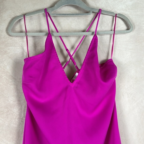 Adelyn Rae Oliana Magenta Midi Slip Dress V-Neck High-Low Wedding Guest Medium - Picture 2 of 12